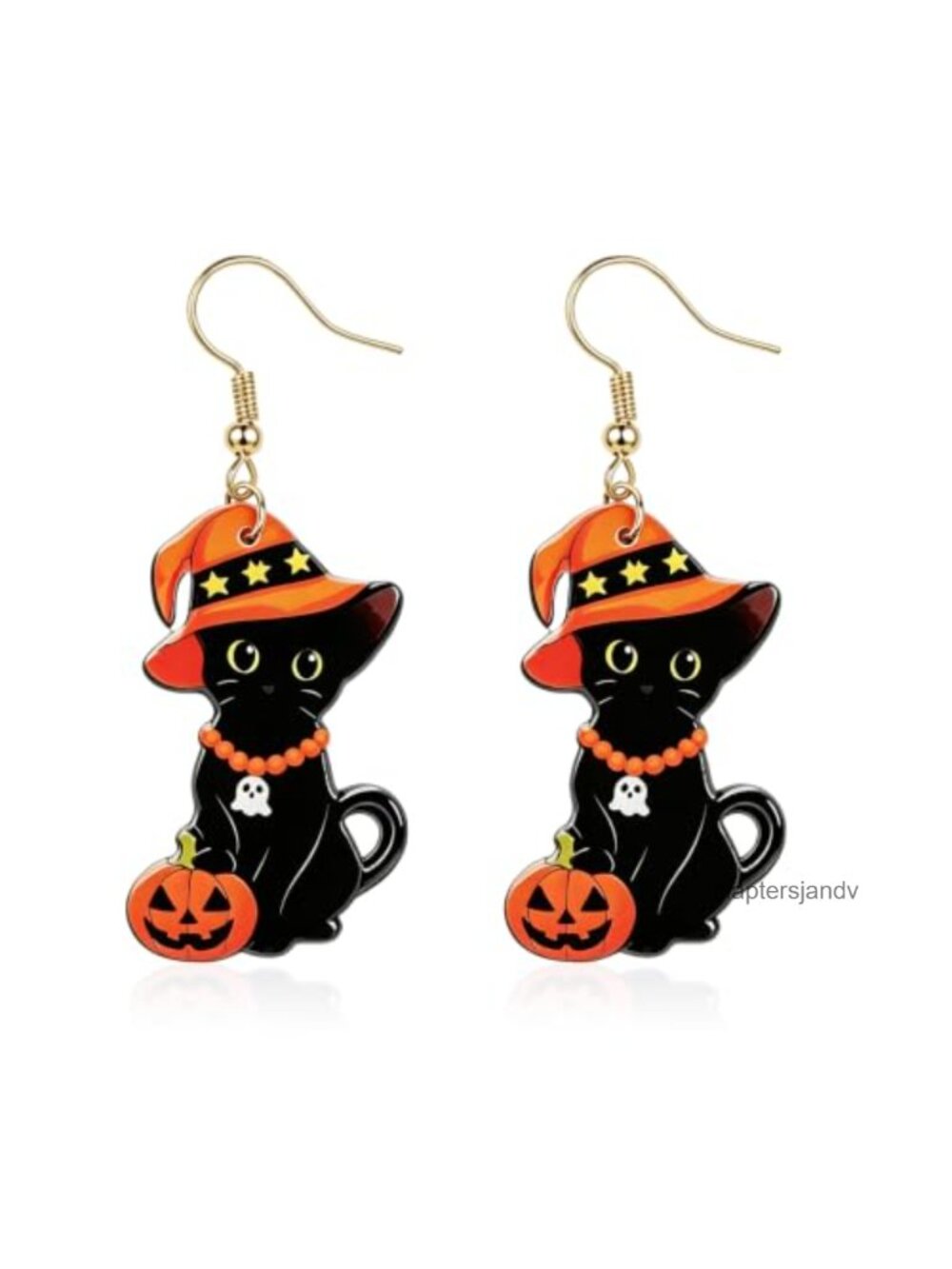 Halloween Black Cat Witch Hat Pumpkin Stainless Steel Dangle Earrings